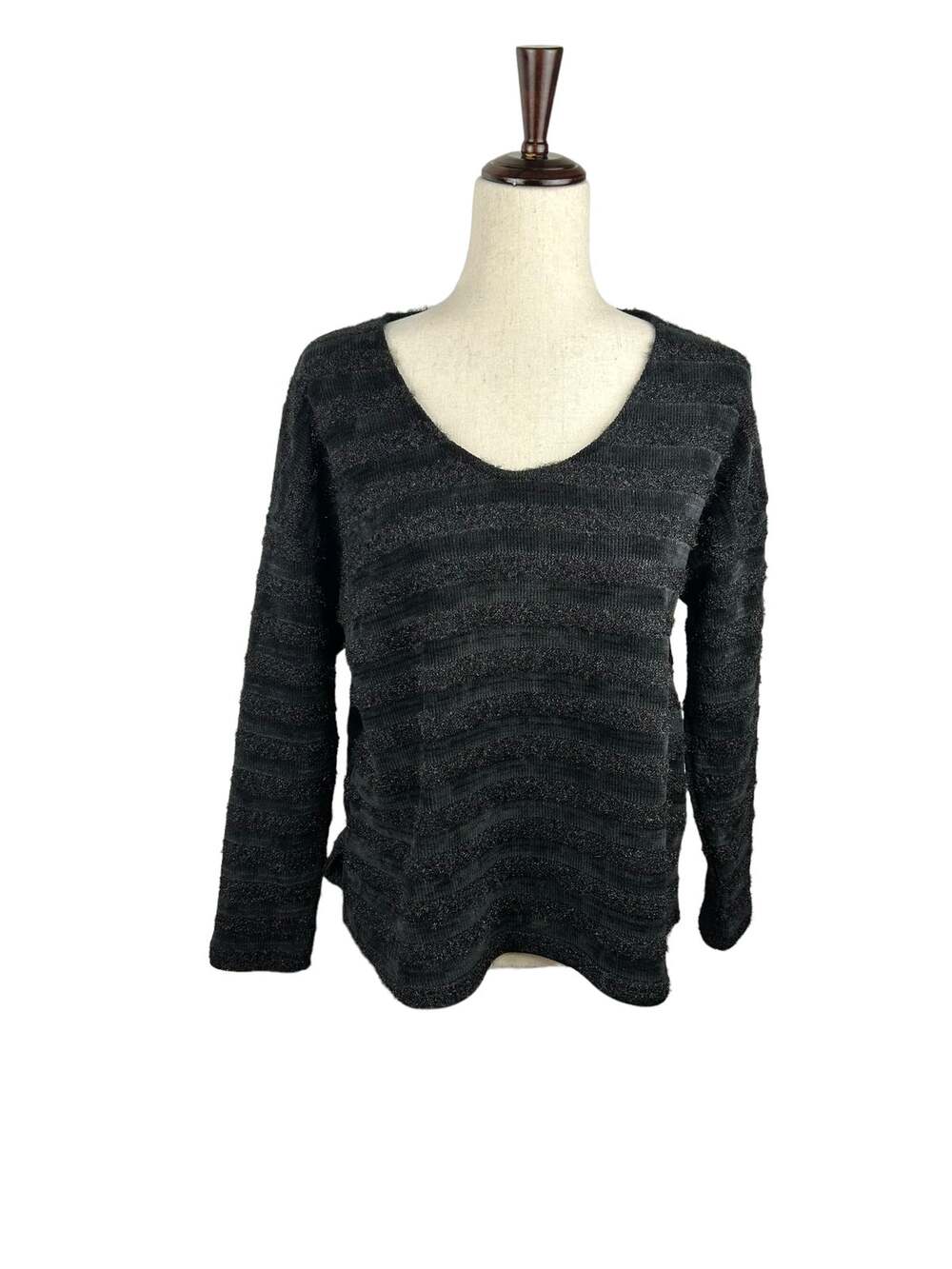Sadie & Sage Black Textured Shimmer Striped Pop Life Sweater Size S EUC